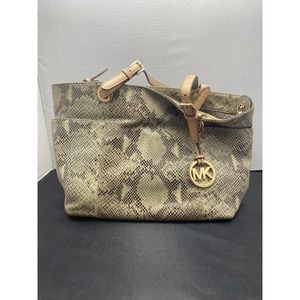 Michael Kors JetSet Travel MK Logo Snake Print Purse Handbag 15x10 in